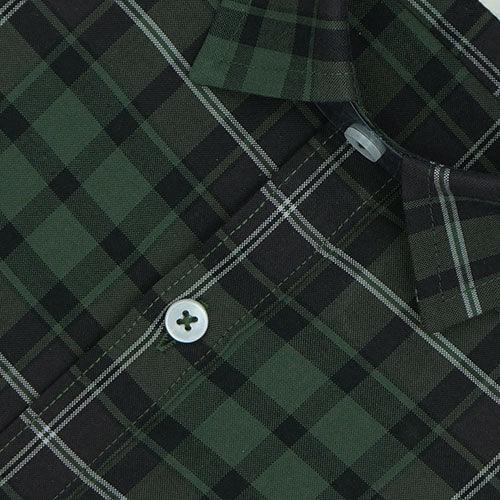 Men's 100% Cotton Plaid Checkered Half Sleeves Shirt (Green)