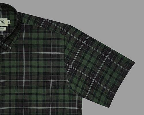 Men's 100% Cotton Plaid Checkered Half Sleeves Shirt (Green)