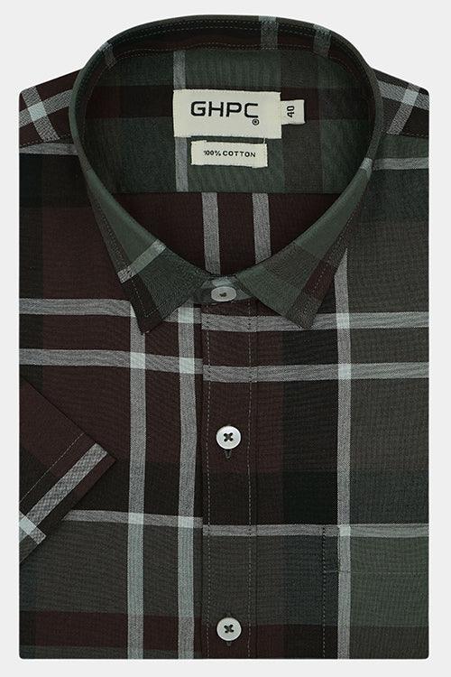 Men's 100% Cotton Plaid Checkered Half Sleeves Shirt (Multicolor)