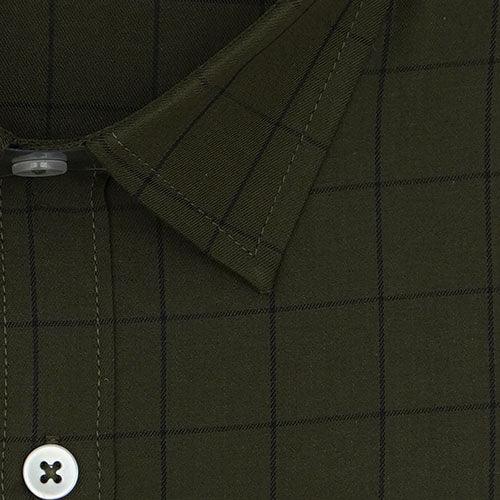 Men's 100% Cotton Plaid Checkered Half Sleeves Shirt (Olive Green)