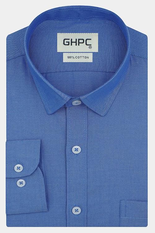 Men's 100% Cotton Plain Solid Full Sleeves Shirt (Blue)