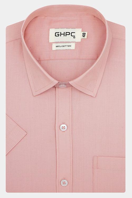 Men's 100% Cotton Plain Solid Half Sleeves Shirt (Light Peach)