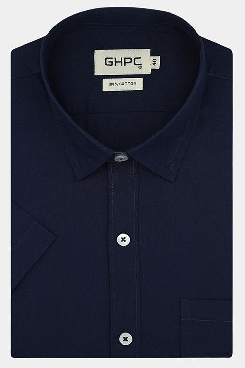 Men's 100% Cotton Plain Solid Half Sleeves Shirt (Metallic Blue)