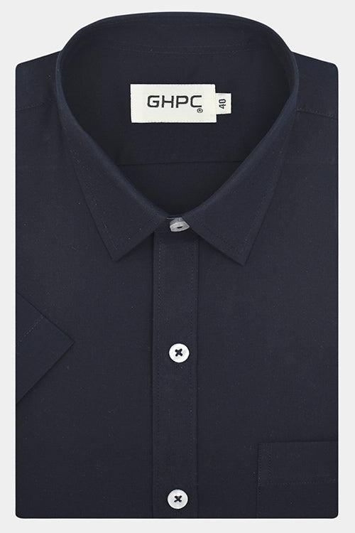 Men's 100% Cotton Plain Solid Half Sleeves Shirt (Navy)