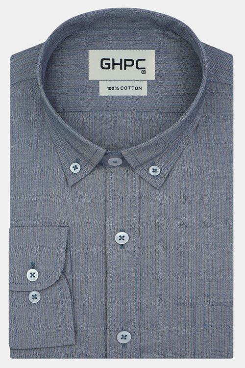 Men's 100% Cotton Self Design Full Sleeves Shirt (Grey)
