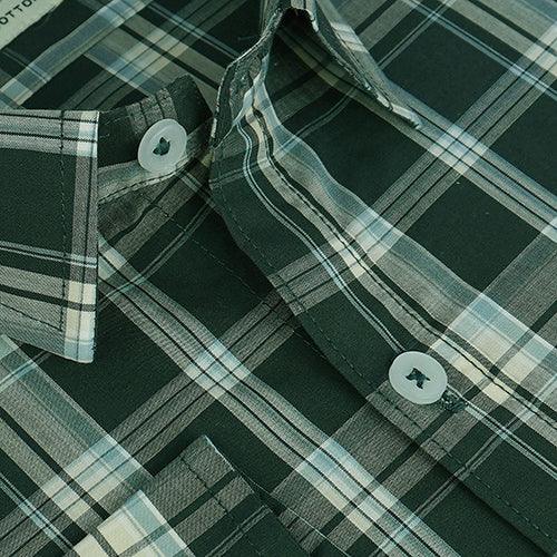 Men's 100% Cotton Tartan Checkered Full Sleeves Shirt (Forest Green)