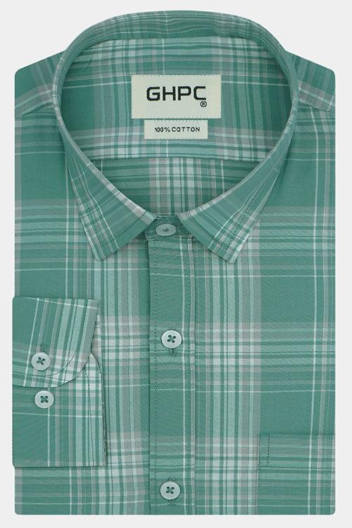 Men's 100% Cotton Tartan Checkered Full Sleeves Shirt (Green)