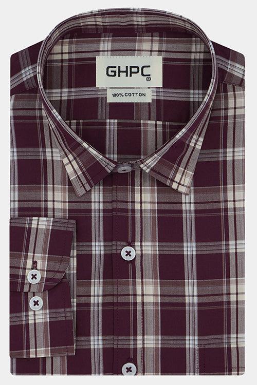Men's 100% Cotton Tartan Checkered Full Sleeves Shirt (Rust)