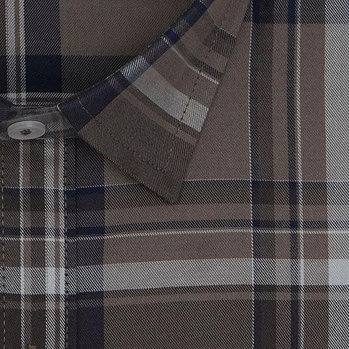 Men's 100% Cotton Tartan Checkered Half Sleeves Shirt (Brown)