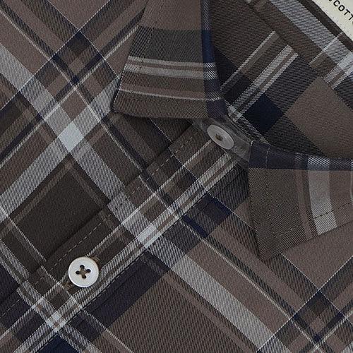 Men's 100% Cotton Tartan Checkered Half Sleeves Shirt (Brown)