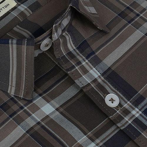 Men's 100% Cotton Tartan Checkered Half Sleeves Shirt (Brown)