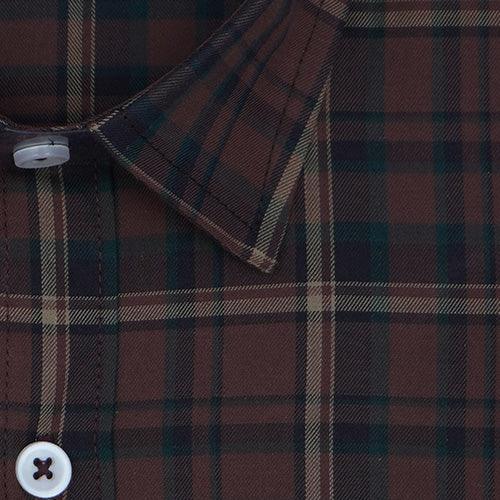 Men's 100% Cotton Tartan Plaid Checkered Full Sleeves Shirt (Rust Brown)