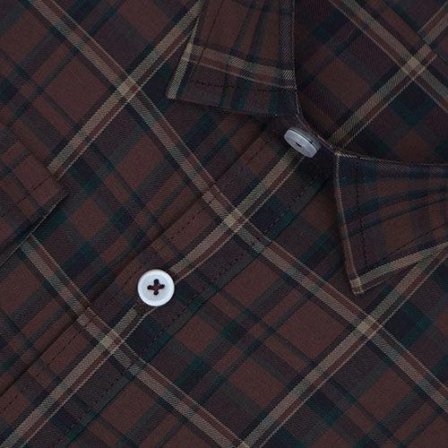 Men's 100% Cotton Tartan Plaid Checkered Full Sleeves Shirt (Rust Brown)