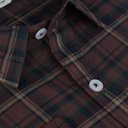 Men's 100% Cotton Tartan Plaid Checkered Full Sleeves Shirt (Rust Brown)