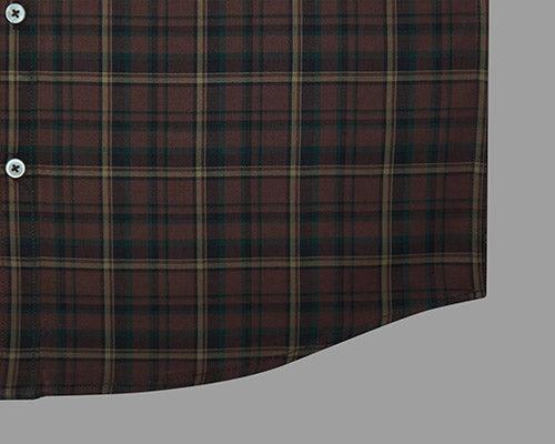 Men's 100% Cotton Tartan Plaid Checkered Full Sleeves Shirt (Rust Brown)