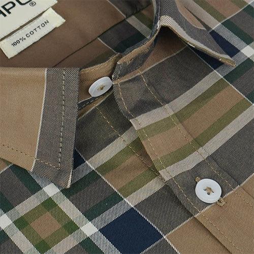 Men's 100% Cotton Tartan Plaid Checkered Half Sleeves Shirt (Blue)