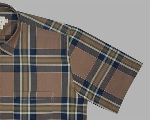 Men's 100% Cotton Tartan Plaid Checkered Half Sleeves Shirt (Blue)