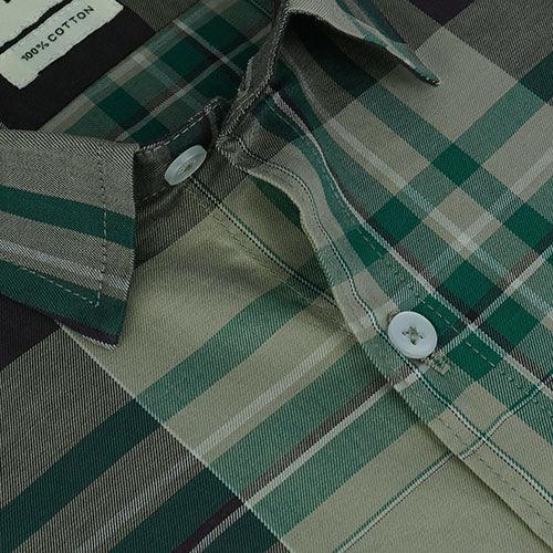 Men's 100% Cotton Tartan Plaid Checkered Half Sleeves Shirt (Green)