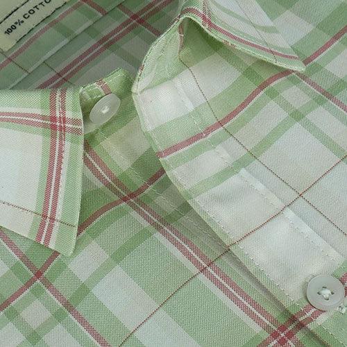 Men's 100% Cotton Tartan Plaid Checkered Half Sleeves Shirt (Pista Green)