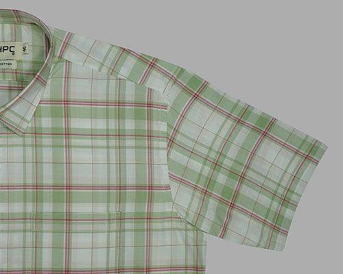 Men's 100% Cotton Tartan Plaid Checkered Half Sleeves Shirt (Pista Green)