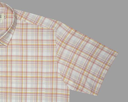 Men's 100% Cotton Tartan Plaid Checkered Half Sleeves Shirt (Rust)