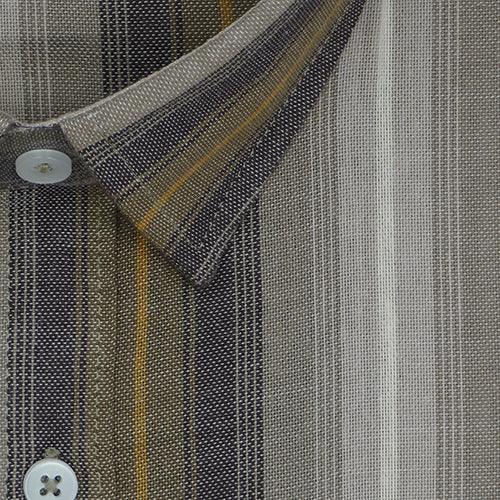 Men's 100% Cotton Unbalanced Striped Full Sleeves Shirt (Brown)