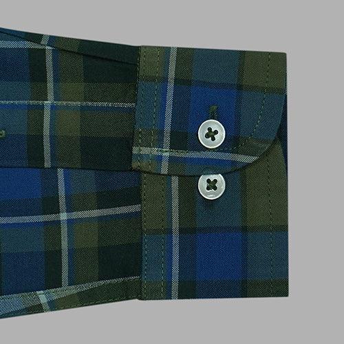Men's 100% Cotton Windowpane Checkered Full Sleeves Shirt (Blue)