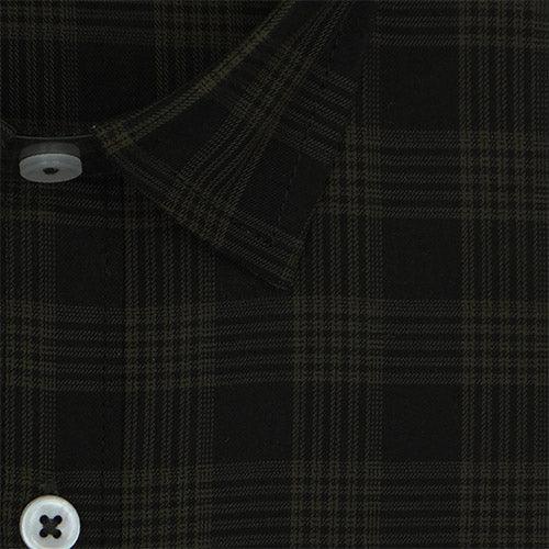 Men's 100% Cotton Windowpane Checkered Half Sleeves Shirt (Black)