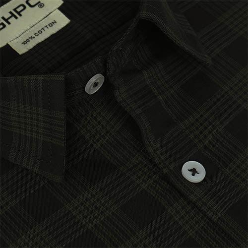 Men's 100% Cotton Windowpane Checkered Half Sleeves Shirt (Black)