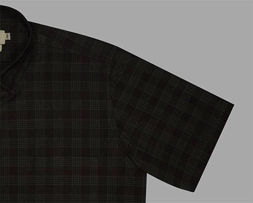 Men's 100% Cotton Windowpane Checkered Half Sleeves Shirt (Black)