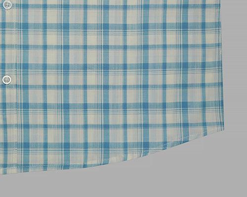 Men's 100% Cotton Windowpane Checkered Half Sleeves Shirt (Blue)