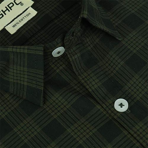 Men's 100% Cotton Windowpane Checkered Half Sleeves Shirt (Brown)
