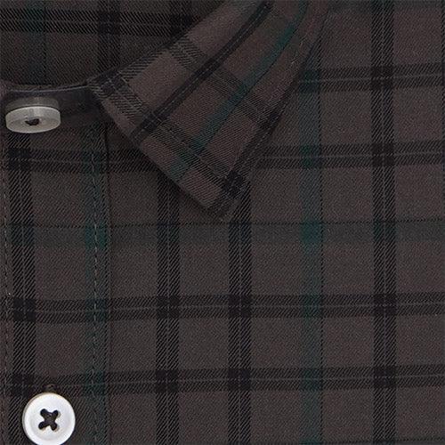 Men's 100% Cotton Windowpane Checkered Half Sleeves Shirt (Brown)