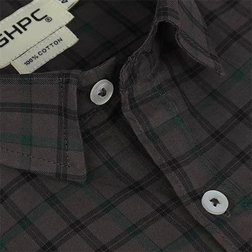 Men's 100% Cotton Windowpane Checkered Half Sleeves Shirt (Brown)