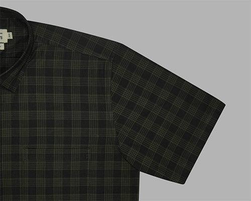 Men's 100% Cotton Windowpane Checkered Half Sleeves Shirt (Brown)