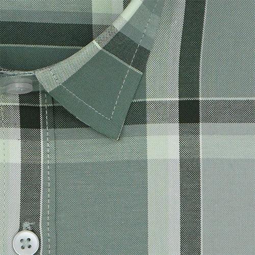 Men's 100% Cotton Windowpane Checkered Half Sleeves Shirt (Green)