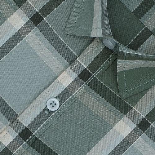 Men's 100% Cotton Windowpane Checkered Half Sleeves Shirt (Grey)