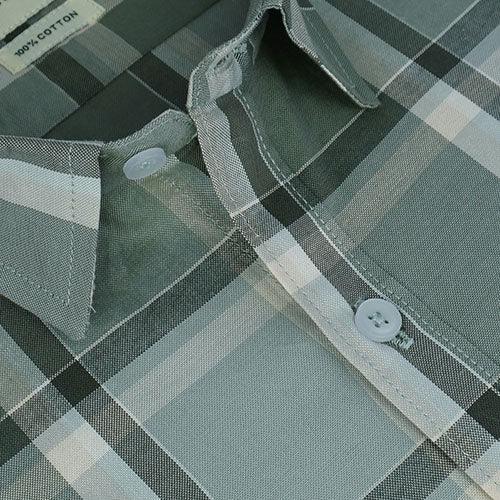 Men's 100% Cotton Windowpane Checkered Half Sleeves Shirt (Grey)