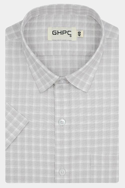 Men's 100% Cotton Windowpane Checkered Half Sleeves Shirt (Light Brown)