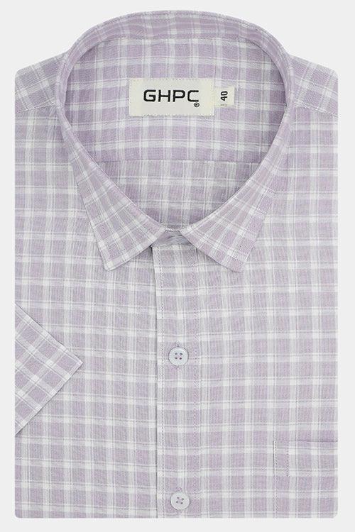 Men's 100% Cotton Windowpane Checkered Half Sleeves Shirt (Mauve)