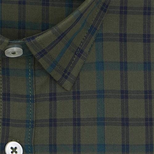 Men's 100% Cotton Windowpane Checkered Half Sleeves Shirt (Olive Green)