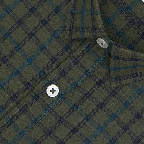 Men's 100% Cotton Windowpane Checkered Half Sleeves Shirt (Olive Green)