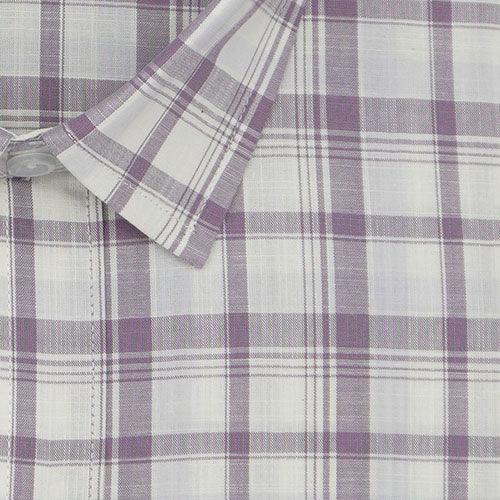 Men's 100% Cotton Windowpane Checkered Half Sleeves Shirt (Purple)