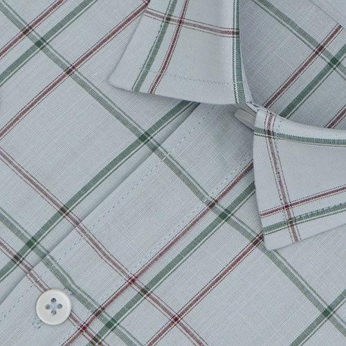 Men's 100% Cotton Windowpane Checkered Half Sleeves Shirt (Sky Blue)