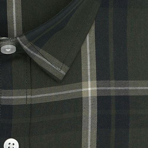 Men's 100% Cotton Windowpane Checks Half Sleeves Shirt (Olive)