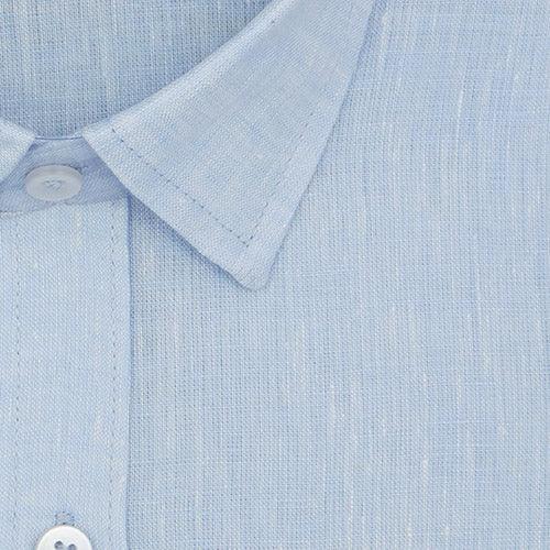 Men's 100% Linen Plain Solid Half Sleeves Shirt (Sky Blue)
