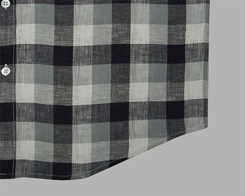 Men's Cotton Linen Big / Buffalo Checkered Half Sleeves Shirt (Misty Blue)