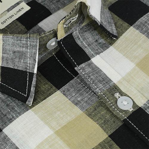 Men's Cotton Linen Big / Buffalo Checkered Half Sleeves Shirt (Yellow)