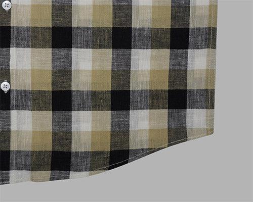 Men's Cotton Linen Big / Buffalo Checkered Half Sleeves Shirt (Yellow)
