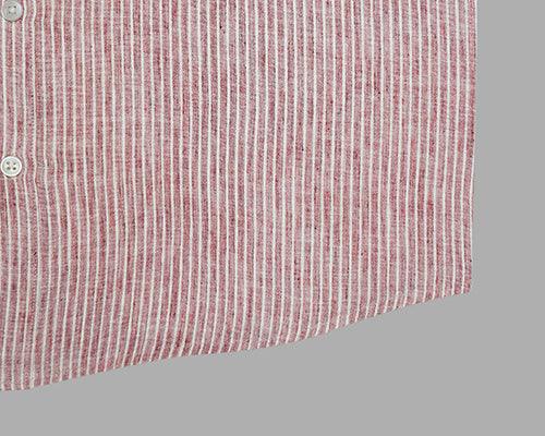 Men's Cotton Linen Hickory Striped Half Sleeves Shirt (Maroon)